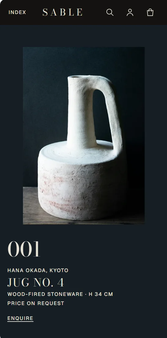 The Sable home page in the Monograph style, on a phone